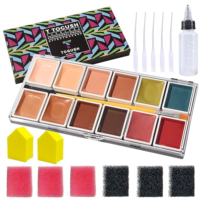 Alcohol Activated Makeup Palette for FX Makeup with Makeup Egg Mimic Wound Sponge Cleaning accessories 12 Colors