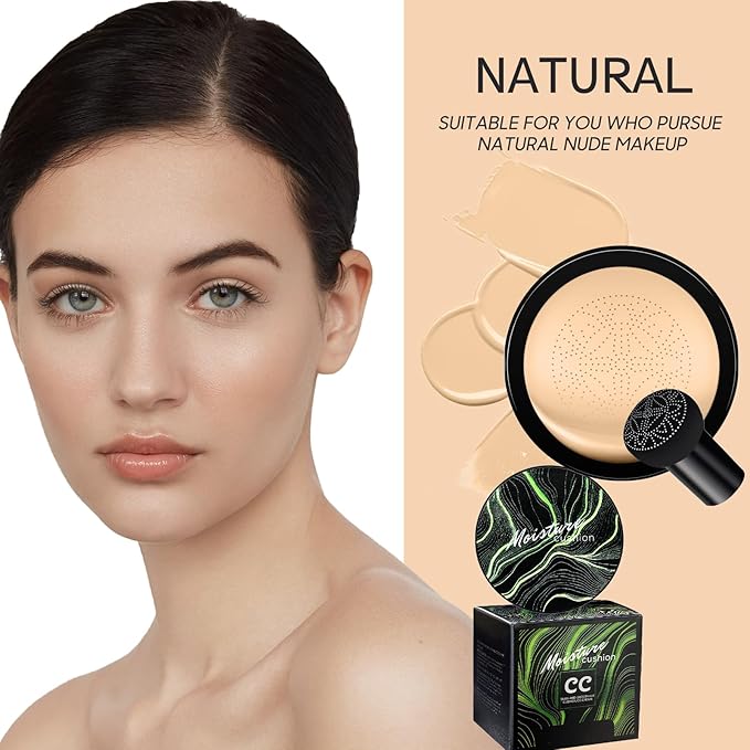 Mushroom Head Air Cushion CC Cream - BB Cream Foundation Makeup Moisturizing Concealer Long-Lasting, Cushion Foundation Full Coverage Self Adjusting for Mature Skin & All Skin Types (2 PCS Natural)