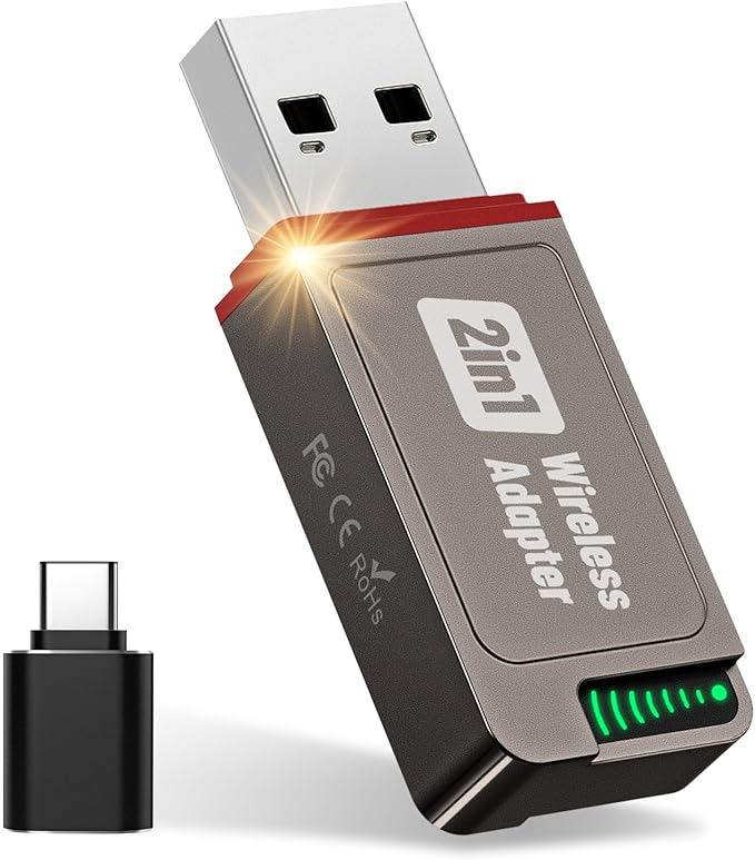 2in1 Wireless Carplay Adapter,2025 Upgrade Mini USB Design for Car Play&Android Auto,Easy Use Fast Stable Connection for iPhone (Grey-Brown)