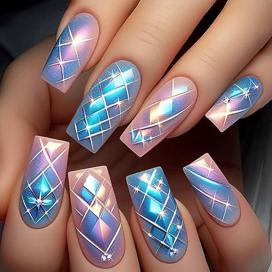 Long Press on Nails Square Shape with Design Fake Nails Hot Girl Glue on Nails for Prom and Party Gift for Women 24pcs