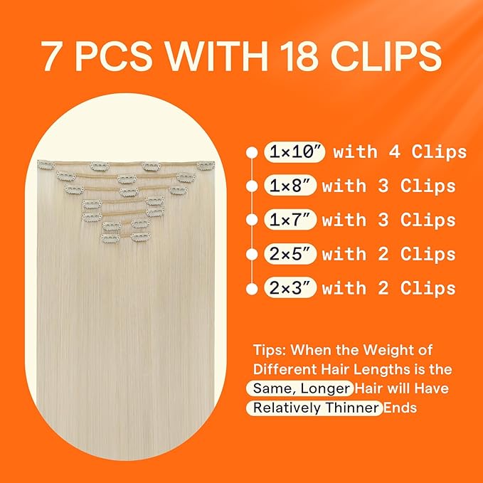 Full Shine Clip in Hair Extensions Real Human Hair Blonde Remy Hair Extensions Clip in Human Hair for Short Bob for Highlights 14 Inch 7 Pcs 120 G