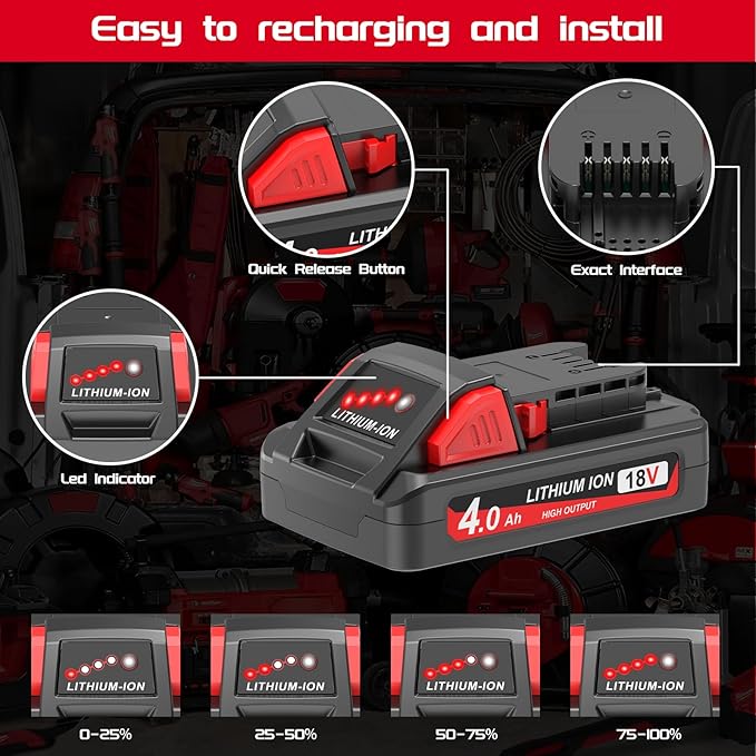2 Pack 4.0Ah 18V Batteries Replace for Milwaukee M18 Battery Lithium lon 48-11-1815 48-11-1840, Compatible with m18 Milwaukee Battery Charger and 18 Volt Cordless Power Tools