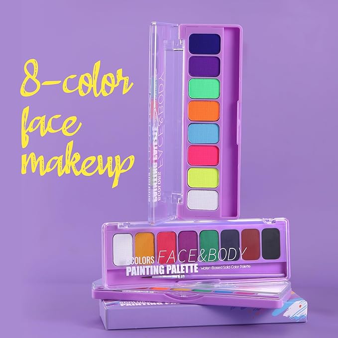 MEICOLY 8 Colors Water Activated Eyeliner Palette, Neon Face Paint Colored Retro Hydra Liner,Matte Eyeliner UV Blacklight Halloween Blue White Body Paint Corpse Bride Halloween Sally Cosplay,01