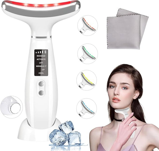 Red Light Therapy for Face and Neck, Facial Skin Care Tools, Micro-Current Vibration Facial Cold and Hot Service, Red and Blue LED Light, 4 Color LED Facial Light Therapy Device for Skin Care at Home