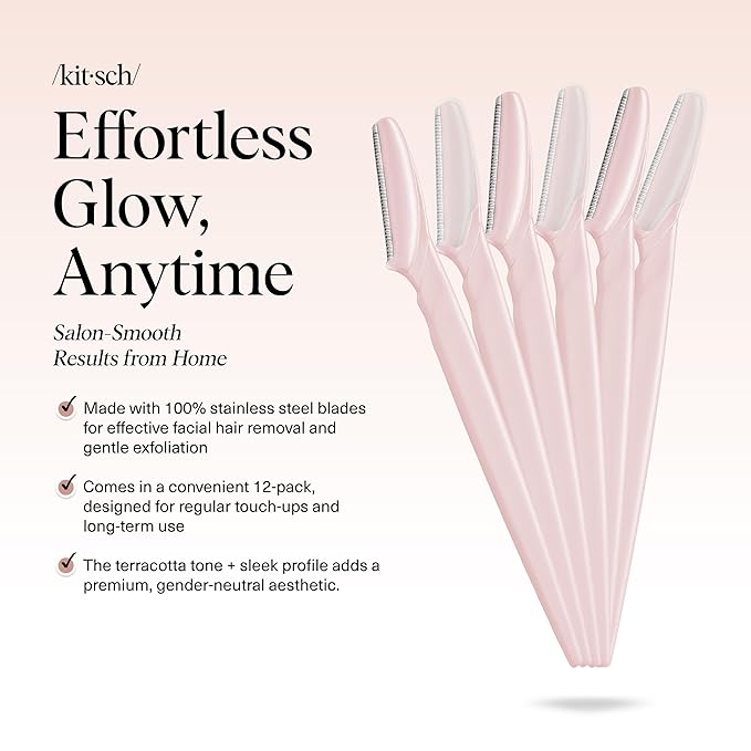 Kitsch Dermaplane Razor for Women Face - Face Razors for Women and Men - Eyebrow Trimmer, Shaver, Recycled Plastic Dermaplaning and Skin Care Tool - Blush, 6 pcs