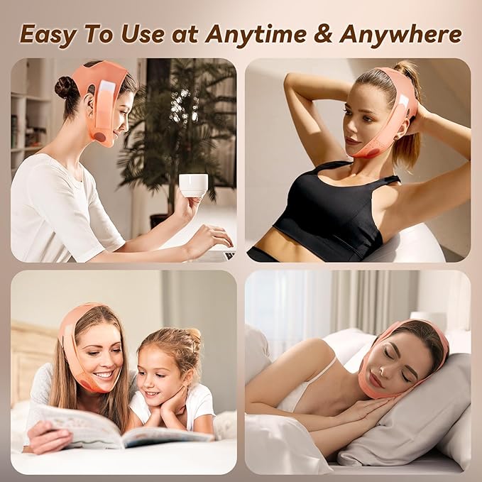 JUSRON V-Line Mask Chin Up Mask Face Strap, Soft Silicone Chin Strap V Shaped Face Mask, Jaw Exerciser 23-27 Inches (Fluorescent Pink)