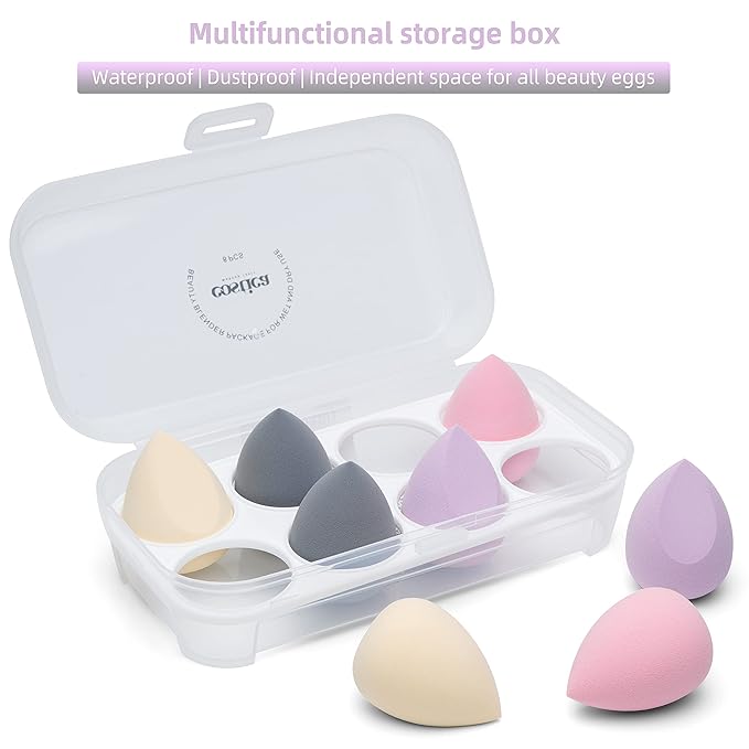 COSTICA Makeup Sponge, 8 Pcs Beauty Blender for Foundation Blending Sponge, Multi-colored Makeup Blender with Storage Box, Flawless for Liquid Cream and Powder
