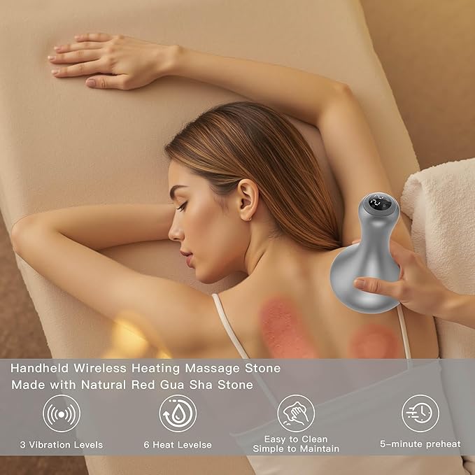 Hot Stones for Massage, Hot Stones Muscle Massage with Warmer, Wireless Natural Bian Stone Electric Gua Sha for Home Spa