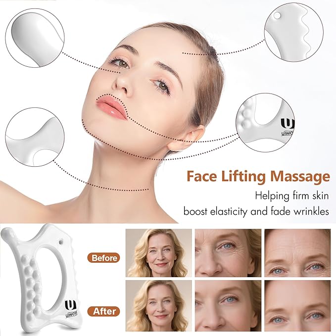 6-in-1 Ceramic Body Gua Sha Facial Tools | Lymphatic Drainage Tool, Face Sculpting Tool & Acupressure Tool | Body Guasha | Trigger Point Massage Tool for Fascia Massage and Cellulite