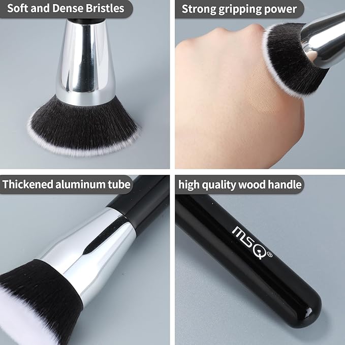 MSQ Foundation Brush for Liquid Makeup, Flat Top Kabuki Foundation Brush Premium Makeup Brushes for Liquid, Cream Blending Powder Brush, Black