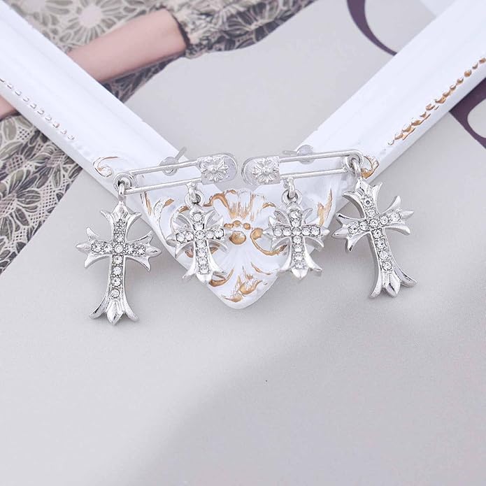 Vintage Crystal Cross Drop Earrings Rhinestone Cross Stud Earrings Silver Paperclip Earrings Sparkly Cz Crucifix Earrings Jewelry for Women