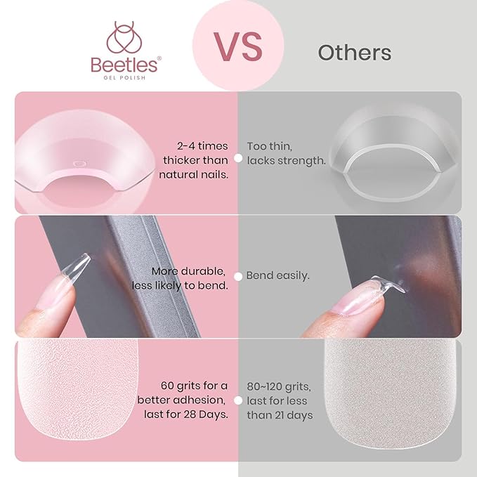 Beetles Gel Nail Tips Short Coffin Pre-Etched Nail Tips, 12 Sizes 288 Pcs Full Cover Soft Tips Half Matte False Nails Clear Acrylic Press on Nails Extension DIY Manicure Gifts for Women