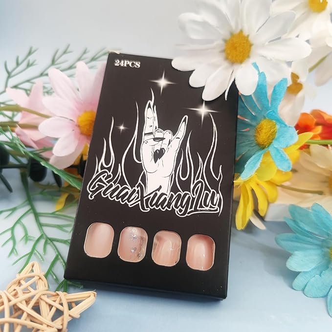 24Pcs Pink Gradient Press on Nails Sequin Gel Glue on Fingernails White Ombre Acrylic Full Cover Fake Nails Glossy Silver Glitter Medium Coffin False Nail Simple Stick on Nail for Holiday Manicure Art