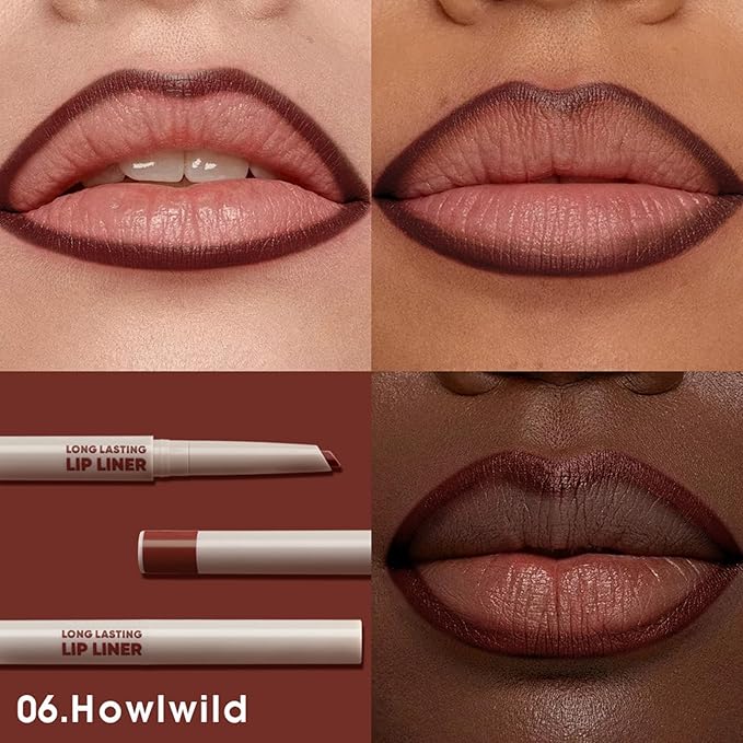 Erinde Long-Lasting Lip Liner Pencil, 2-in-1 Matte Lipliner Pencil for Sculpting & Filling, Rich Color Creamy Waterproof Lip Liner Crayon, Lip Contour Tint, Vegan & Cruelty-Free, 06 Reddish Brown