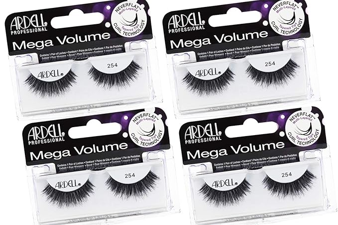 Ardell Mega Volume Lash 254 Multi-Layered False Lashes with Curl Technology, 4 pairs