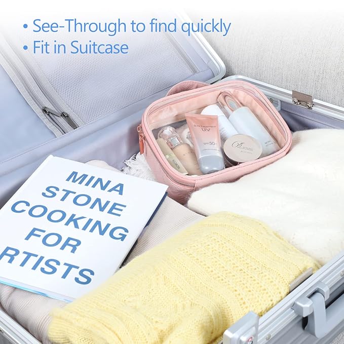 PACKISM Valentines Day Gifts for Him Her - TSA Approved Toiletry Bag - 180° Large Opening Clear Makeup Bags with Handle, Clear Toiletry Bags for Traveling Travel Essentials, Rose Pink