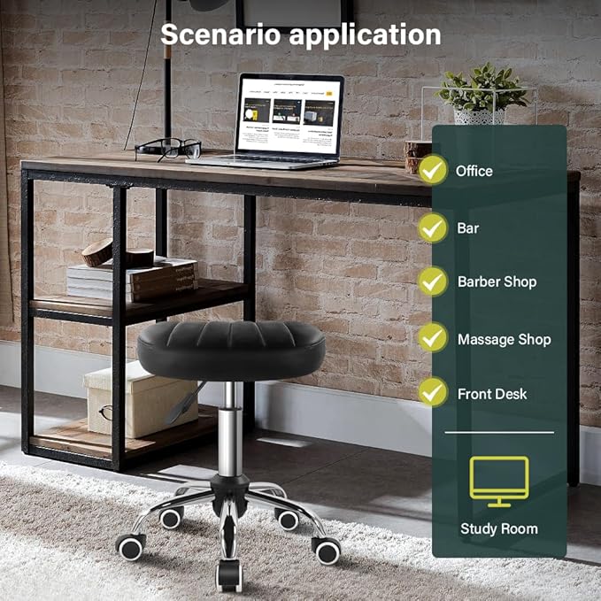 Black Minimalist Square Swivel Stool with Wheel for Work SPA Shop Massage Height-Adjustable and Cost-Effective Rolling Stool Chair