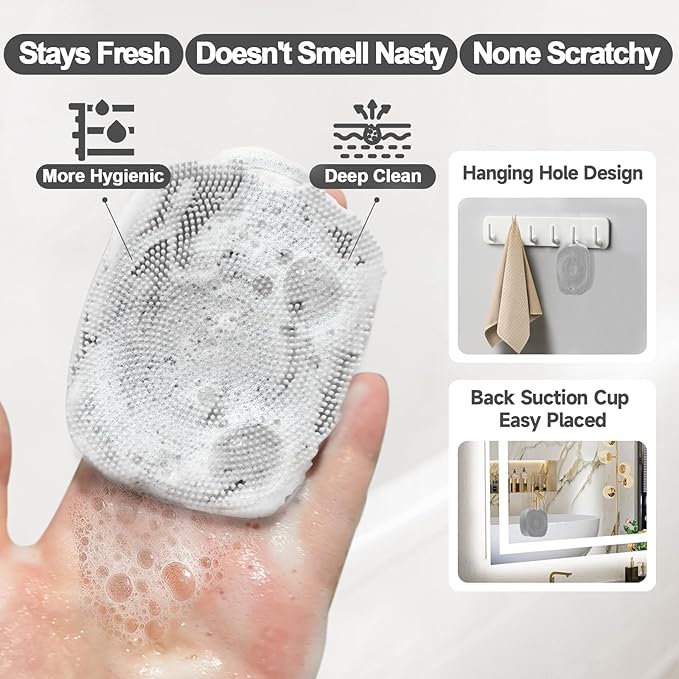 2 PCS Face Scrubber, Soft Silicone Face Exfoliator with Suction Cup for Man and Women Deep Skin Clean, Gentle Facial Cleaning Brush Suitable for All Sensitive Skin(Gray)