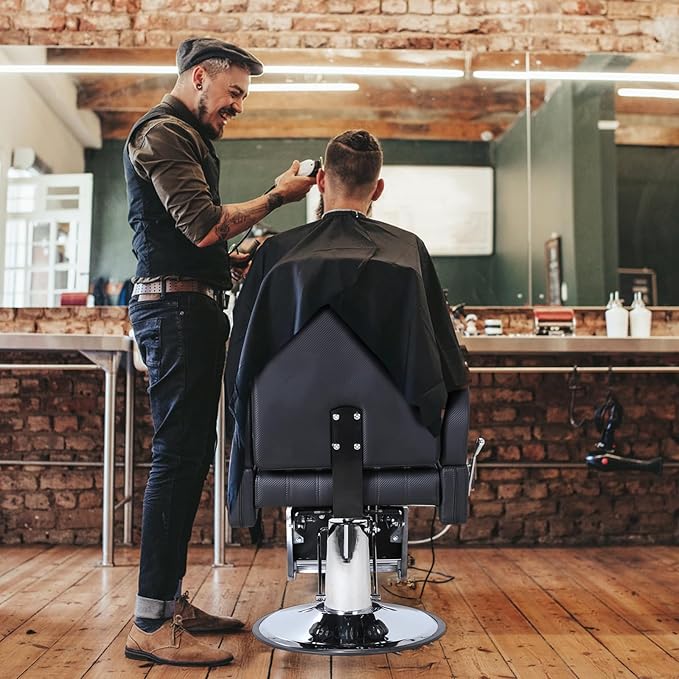 FHFO Barber Salon Hair Chairs for Barbershop, Hydraulic Barber Chair 360°Adjustable PU Leather Beauty Salon Chair for Barbershop Spa Black/Silver