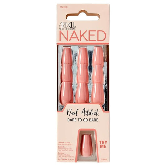 Ardell Nail Addict Naked Maven, Press On Nails, Medium Coffin Shape, Nail Kit, 1-Pack