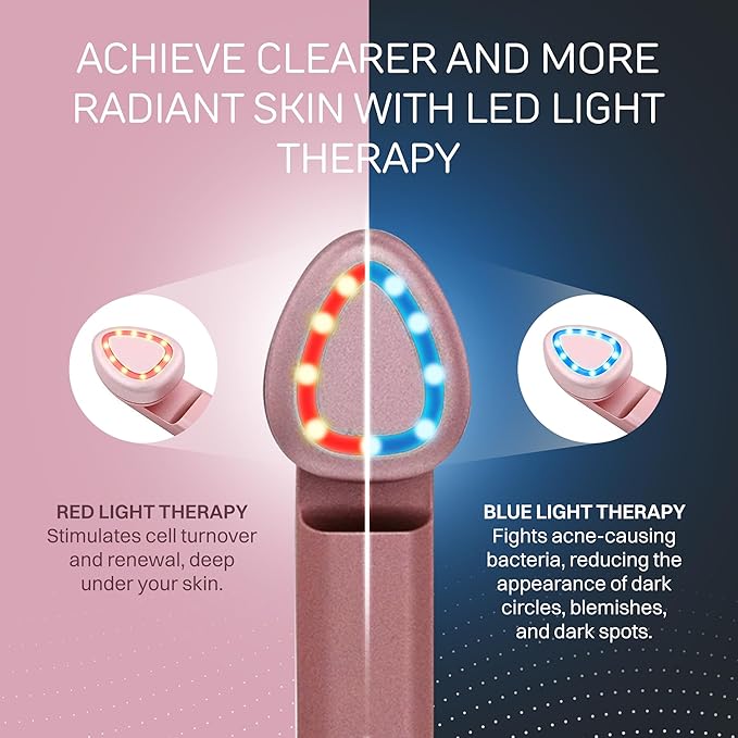 Lumina NRG Mini Glow Pro 5-in-1 LED Face Wand – Skin Lifting, Toning & Firming Facial Massager with EMS, Microcurrent, Red & Blue Light – at Home Neck Contouring Beauty Device & Sculpting Tool