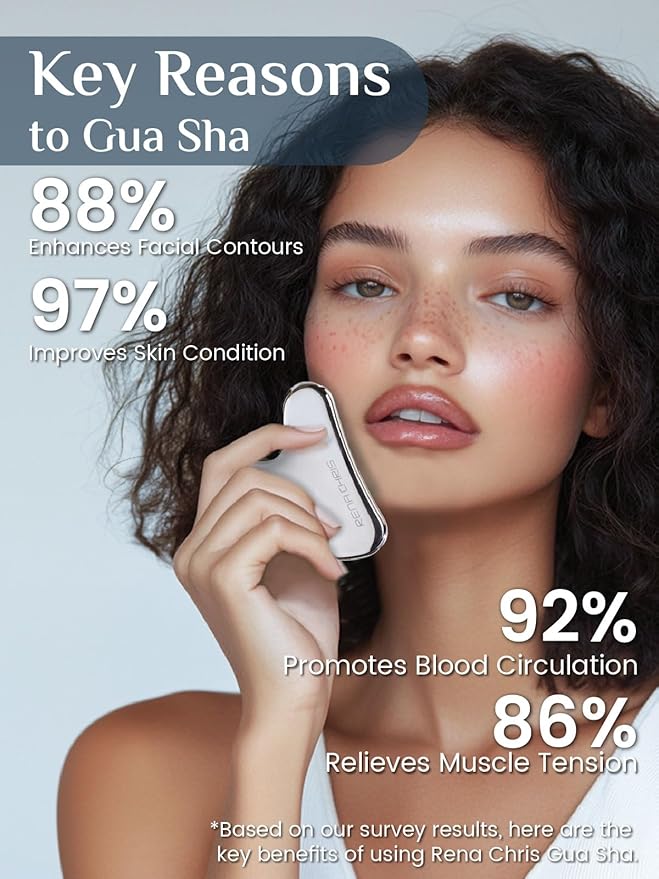Rena Chris Gua Sha Facial Tools, Stainless Steel Guasha Tool for Acupuncture, Manual Massage Tool for Jawline Sculpting and Puffiness Reducing, Gua Sha Facial Massage Tool, Skin-Care Gift