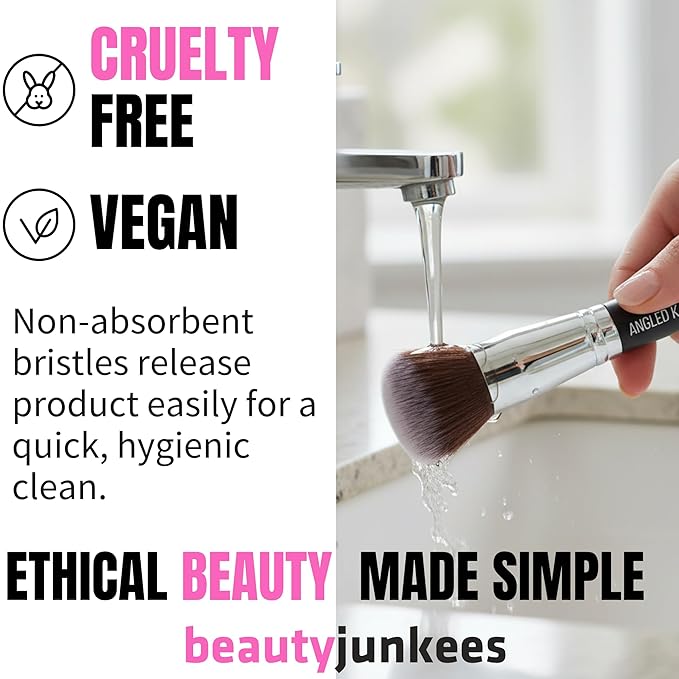 Beauty Junkees Blush Brush Angled for Cheeks - Cream Blush Brush & Bronzer Brush for Liquid, Cream, Powder - Synthetic Bristles, No Shedding