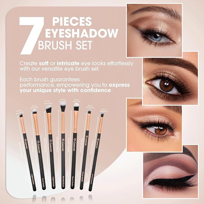 Eye Makeup Brushes Eyeshadow Brush Set - 7pcs Soft Synthetic Eyeshadow Blending Brush Kit - For Blending Eyeshadow, Eyeliner, Crease, Eyebrow - Long Lasting, Apply Better, Flawless Look Makeup