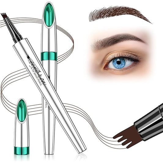 Eyebrow Pencil Microblade Eyebrow Pen - Waterproof Eyebrow Pen 4 Fork Tip Pencil Smudge Proof Long Lasting Brow Pens, Dark Brown