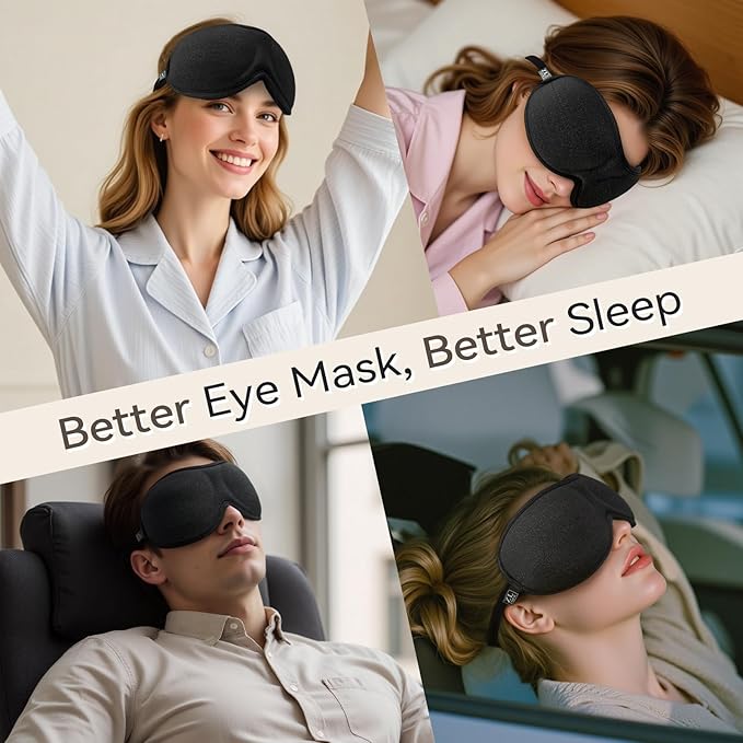 Slim 3D Sleep Mask for Side Sleepers, Blackout Sleeping Maskfor Men Women, Zero Eye Pressure, Ultra Soft Eye Masks for Sleeping, Perfect for Travel, Nap, Meditation, Airplane (Black)