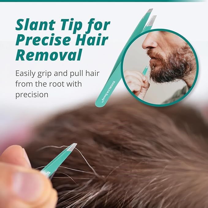 Excelta Eyebrow Tweezers, Precision Aligned Slant Tip, Ergonomic Design for Comfort and Control, Ideal for Plucking Ingrown Hairs and Splinters From the Root, Durable & Sturdy Carbon Steel, Swiss Made