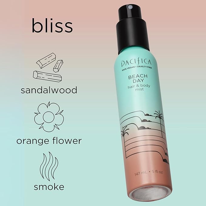 Pacifica Beach Day Hair Mist Perfume & Full Body Spray for Women - Body Mist Fragrance w/Bergamot, Orange Flower, Sandalwood, Amber, Musk & Suede Leather – Clean Beauty Alcohol-Free, Vegan 5 oz