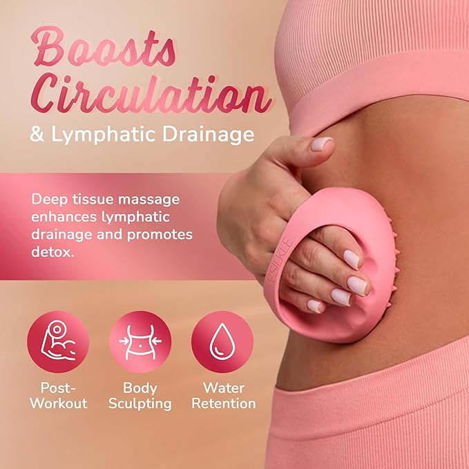 Anti-Cellulite Silicone Massager Brush - Deep Tissue Body Scrubber for Cellulite Remover, Skin Firming & Lymphatic Drainage - Exfoliating Massage Tool with Grip Handle for Legs & Body - Pink