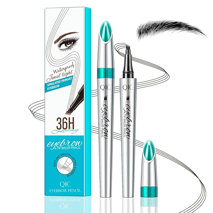 Microblading Eyebrow Pencil, Eyebrow Pen for Women, Faux Brow Pen Filling with 4-Fork-Tip Create Natural Hair-Like Brows Pencil Last All Day Waterproof (black)