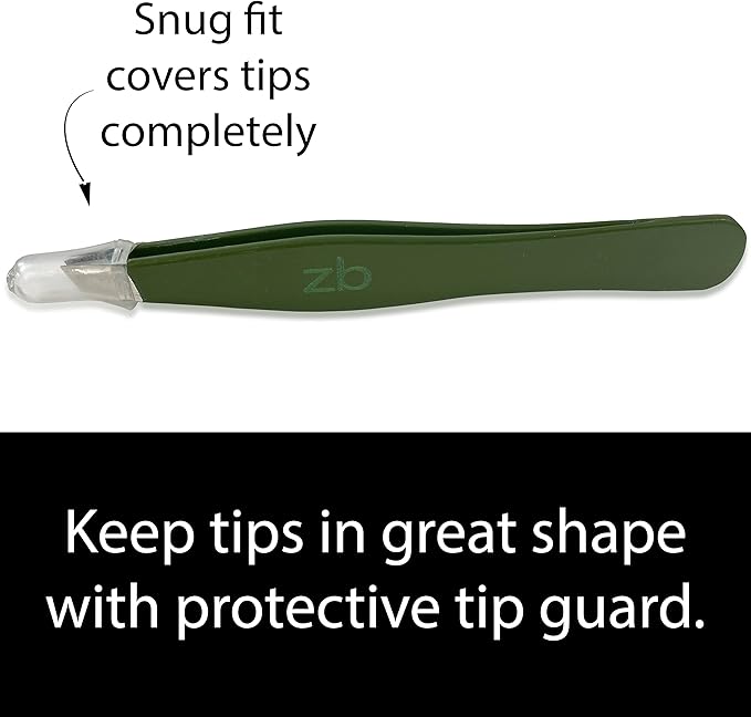 Tweezers – Surgical Grade Stainless Steel - Slant Tip for Expert Eyebrow Shaping and Facial Hair Removal – with Protective Pouch (Army Green)