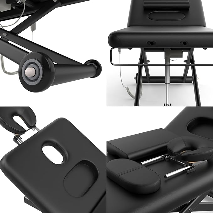 Heavy-Duty Electric Lift Massage Table with Electric Adjustable Backrest and Legs, Wide Physical Therapy Massage Bed with Wheels, Professional Spa Facial Bed, PU Leather, 32'' W × 75'' L