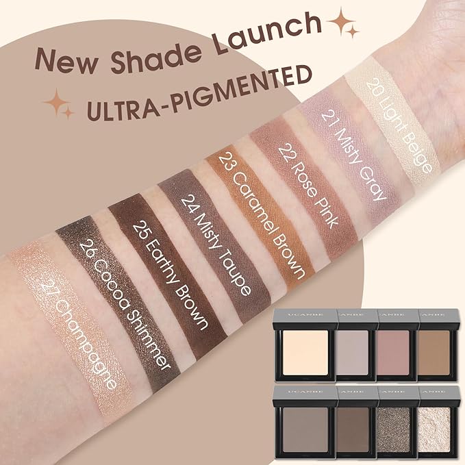 UCANBE Caramel Brown Single Eyeshadow Palette, Mini Matte Eye Shadow Powder, Highly Pigmented Professional Long-Lasting Waterproof Makeup Pallet for Daily Wear, Natural Looks & Smokey Eyes
