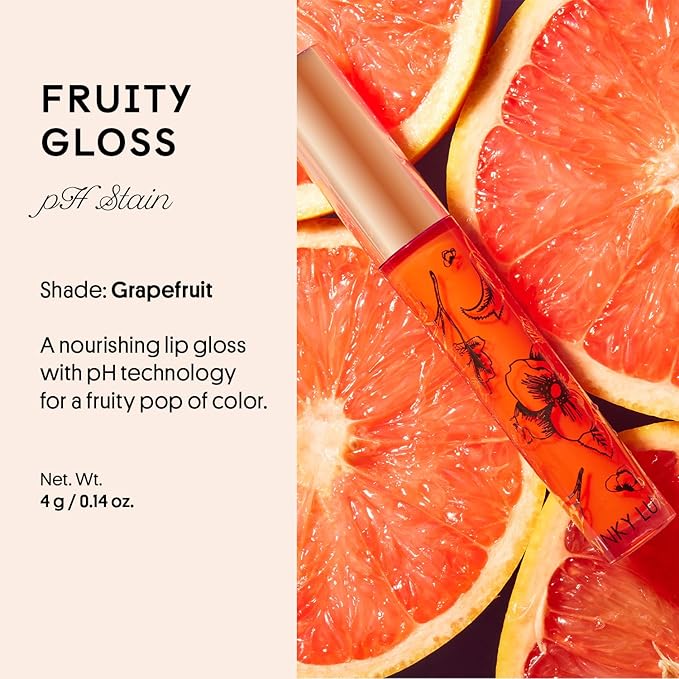 Winky Lux Grapefruit Fruity Gloss pH Lip Stain, Non Sticky Lip Gloss, Tinted Lip Oil, Lip Lacquer, Yummy Fruit Lip Gloss, Jojoba Oil for Hydration & Shine, Soft Grapefruit Scent