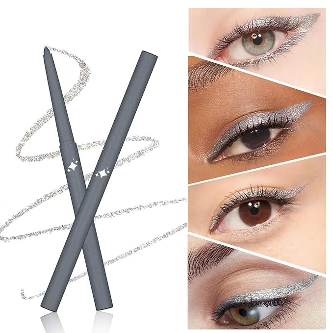 Silver Grey Eyeliner Waterproof Silver Gray Eyeliner Pencil Retractable grey gel eyeliner Smudge-proof Long Lasting Hypoallergenic (11# silver grey shimmer)
