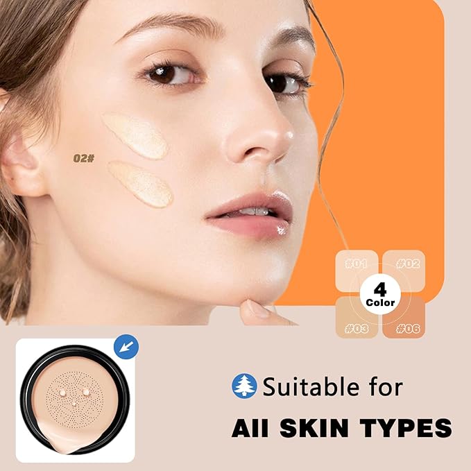 Moisture Cushion CC Cream Foundation for Mature Skin - Flawless Concealer BB Cream with Mushroom Head, Long-Lasting Waterproof Air Cushion CC, Natural honey and pine Makeup cream, Even Skin Tone（02#）