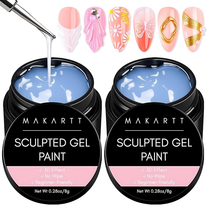 Makartt 3D Nail Art Gel: 2PCS Clear 3D Nail Gel Sculpting Gels for Nails Art, Mixable with Chrome Powder and Polish, No Wipe UV Gels for Sculpting and Carving, for Home & Salon DIY
