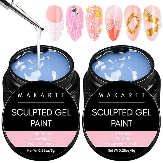 Makartt 3D Nail Art Gel: 2PCS Clear 3D Nail Gel Sculpting Gels for Nails Art, Mixable with Chrome Powder and Polish, No Wipe UV Gels for Sculpting and Carving, for Home & Salon DIY