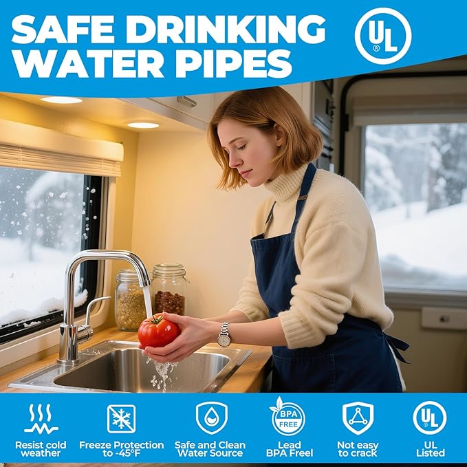 100FT Heated Water Hose for Rv,Heated Drinking Water Hose Antifreeze to -45°F,Great Rv Accessories for Campers,Livestock,Agriculture,Lead and BPA Free