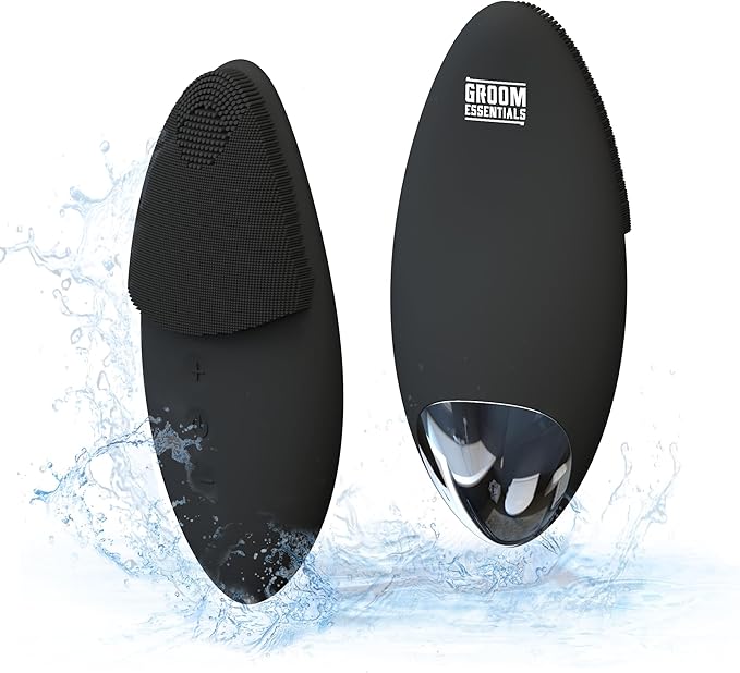 ChargeWorx Groom Essentials Rechargeable Silicone Face Scrubber, Sonic Face-and-Eye Massager, Pore-Cleansing Brush, IPX5 Water-Resistant, Battery Operated with USB Charging Cable, Black