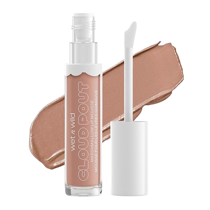 wet n wild Lip Cream Cloud Pout w/Marshmallow, Light Brown Fluffernutter | Argan Oil | Vitamin E | Marshmallow Flavored