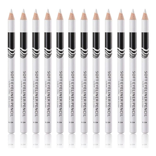 Go Ho 12 PCS White Eyebrow Eyeliner Pencils,White Eyeshadow Makeup Pen,Sweatproof Eye Highlighter Makeup Pencil,Long-lasting Nice Color Eye Brow Gel Pen,Brow Tint Sticks（White）