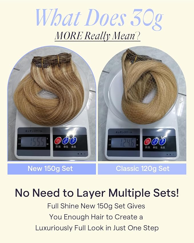 Full Shine Dirty Blonde Hair Extensions Clip ins 22 Inch Blonde Highlight Clip in Hair Extensions Human Hair 150 G 7 Pcs