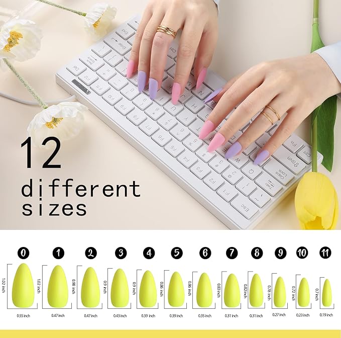 FANDAMEI Press on Nails Almond Matte, 24 Colors 576PCS Press on Nails Medium Almond Matte, Acrylic Medium Fake Nails Full Cover, Natural Press on Nail, False Nails with Nail Glue