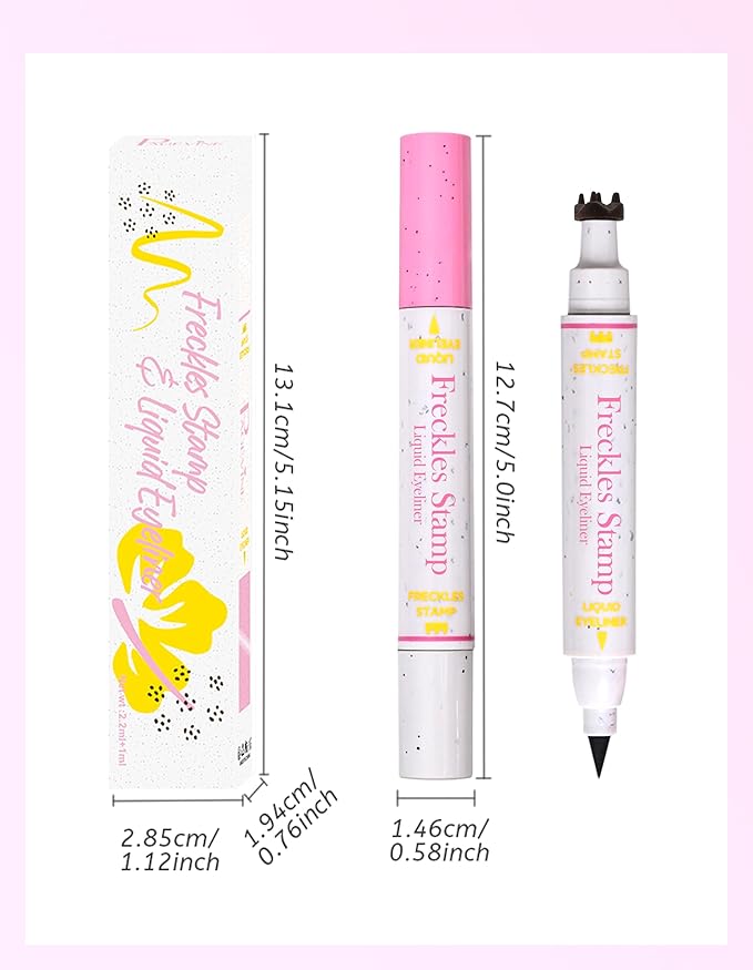 Erinde Waterproof Freckle Stamp Pen, Dual Ended Fake Freckle & Black Liquid Eyeliner, Long Lasting Quick Dry Faux Freckles Stamp Freck Pen for Natural Sunkissed Makeup, 03 Dark