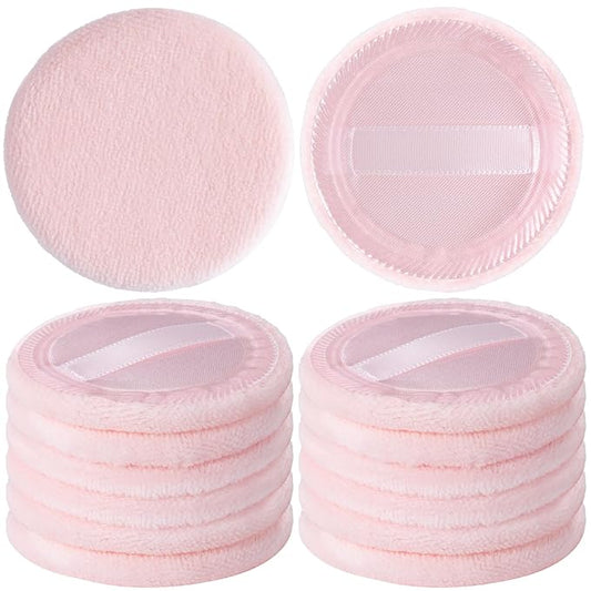 12 Pack 60mm Round Powder Puffs for Foundation Makeup Applicators, Soft Cotton Skin-Friendly Face Powder Sponge Velour Velet Puffs Pads for Cream Cosmetics- Pink